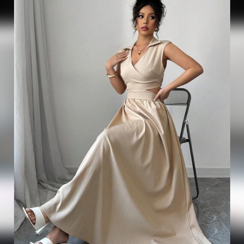 Elegant Beige Maxi Dress Size XL - Picture 2 of 4
